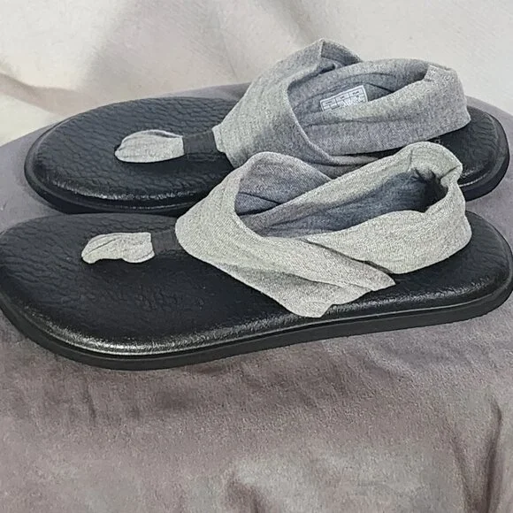 Sanuk Grey Black Ella Slip On Cushion Insole Stretch Fabric Yoga Sling Sandal 7 - Picture 9 of 16